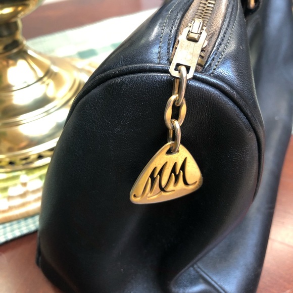 Vintage Morris Moskowitz black leather satchel purse. - Picture 2 of 4